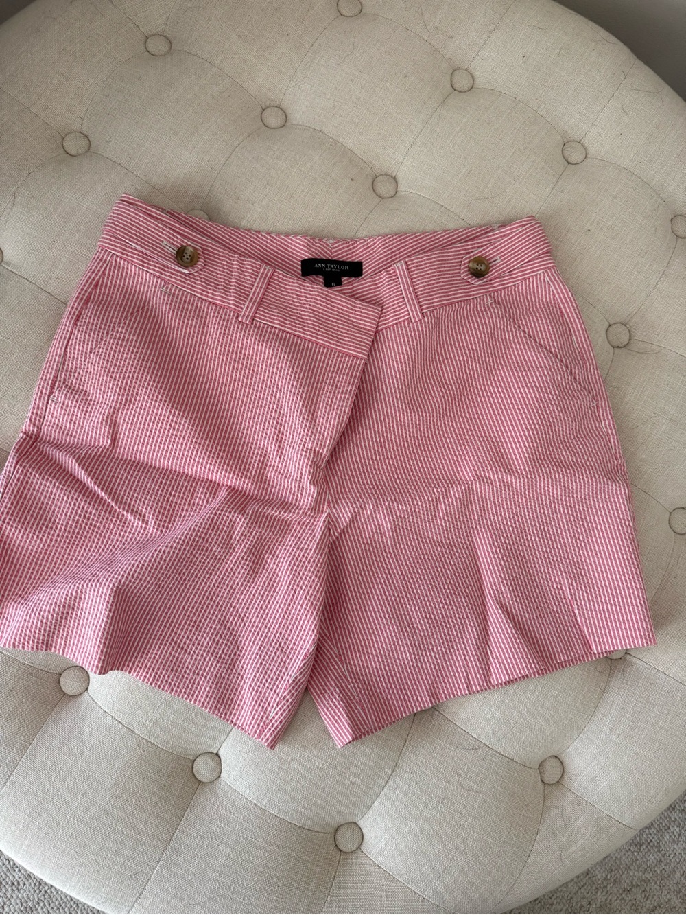 Ann Taylor Pink Striped Seersucker Bermuda Shorts